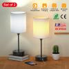 2Pcs Beside Lamps for Bedroom 3 Color Modes Nightstand Lamp USB C+A AC Output Ports Pull Chain E26 Bulb Light