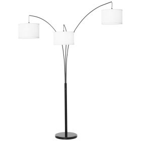 HOMCOM Contemporary Trilage Arc Floor Lamp with 3 Hanging Drum Shape Lampshade Steel Pole and Marble Round Base for Living Room Bedroom Black/White