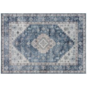 HOMCOM 5x7 Area Rug, Vintage Washable Rug, Non-Slip Floor Carpet for Living Room, Bedroom, Dining Room, Blue