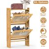 2-Tier Shoe Cabinet with 2 Flip Drawers Slim Bamboo Shoe Rack Freestanding Narrow Shoe Organizer with 44lbs Max Load for Entryway Hallway