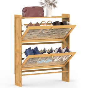 2-Tier Shoe Cabinet with 2 Flip Drawers Slim Bamboo Shoe Rack Freestanding Narrow Shoe Organizer with 44lbs Max Load for Entryway Hallway (Option: 70CM)