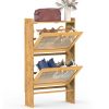 2-Tier Shoe Cabinet with 2 Flip Drawers Slim Bamboo Shoe Rack Freestanding Narrow Shoe Organizer with 44lbs Max Load for Entryway Hallway