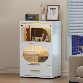 Kitchen Storage Cabinet, Metal Pantry Cabinet with Flip-up Doors, Microwave Stand with Drawer and Shelves (Color: White)