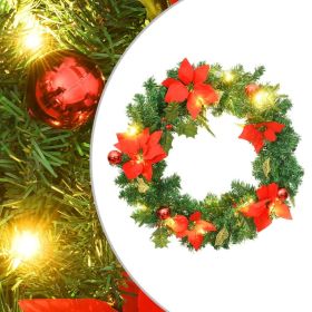 Christmas Wreath with LED Lights Green 23.6" PVC (Color: Green & red)