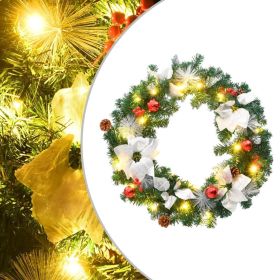 Christmas Wreath with LED Lights Green 23.6" PVC (Color: Green & white)