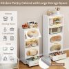 Kitchen Storage Cabinet, Metal Pantry Cabinet with Flip-up Doors, Microwave Stand with Drawer and Shelves